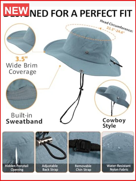 Wide Brim Sun Hat with Ponytail Hole UPF 50+ Waterproof Packable Chin Strap main image 4